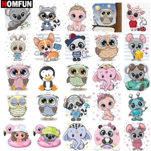 HOMFUN Square Round Drill 5D Diamond Painting Environmental Crafts Full Diamond Embroidery "Cartoon animal landscape" Home decor