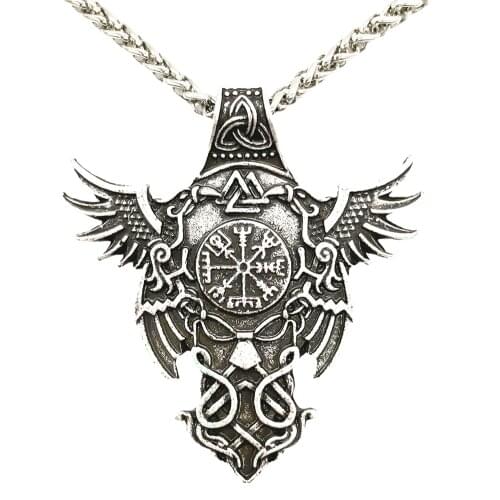 Norse God Odin Raven Amulet And Talisman Jewelry Viking Necklace With Valknut Vegvisir Trinity Symbols Protection