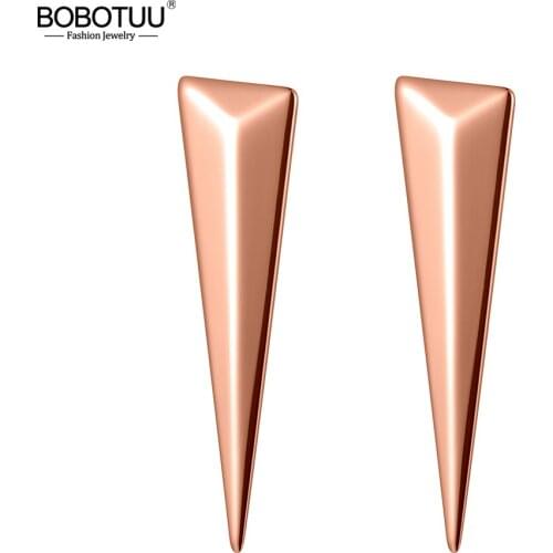 BOBOTUU Punk 316L Stainless Steel Geometric Triangle Stud Earrings Bohemia Style Party Earrings Jewelry For Women Girls BE20082