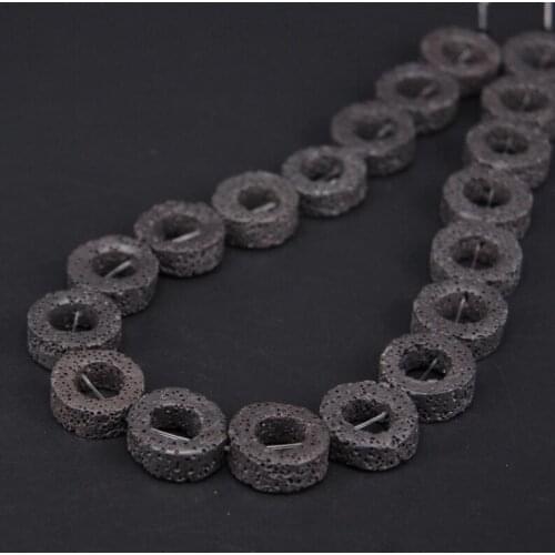 2Strand/Lot,Natural Black Volcano Lava Rock Donuts shape Round Tube Loose Beads,DIY Bracelet Pendant Earring Jewelry Making