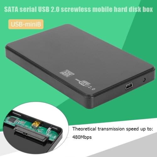 Black 2.5 inch Hard Drive Box SATA USB2.0 Portable Tool Free SSD Disk HDD Case External Hard Disk Enclosure Adapter for PC