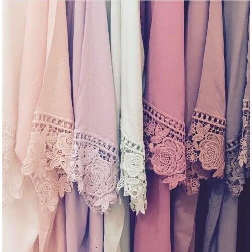 Rayon Cotton Lace trim Robe Bride Robe Bridesmaid Robes Bridal Wedding Robe Sleepwear Bathrobe Dressing Gown White women Robes