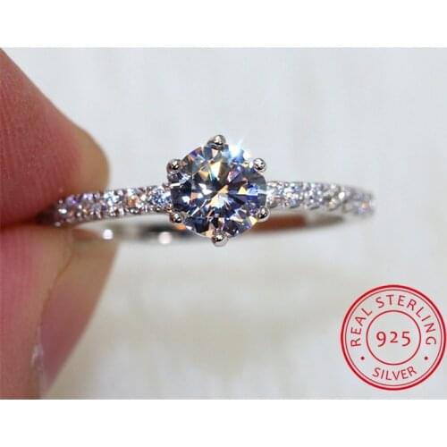 Cute Female Solitaire Round 5A Zircon Stone Ring 925 Sterling Silver Wedding Band Ring Promise Love Engagement Rings For Women