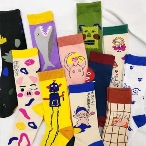 Unisex Colorful Fashion Socks Autumn And Winter Popular Cartoon Space Robot Pattern Men Socks Funny Cute Cat Shark Women Socks