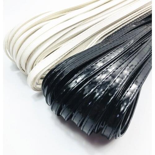 Sisi Crafts Tape Double Face 1cm Flat Faux Leather Shiny Black PU Ribbon 10mm Stitched White PU Cord DIY Collar Handbag Accessor