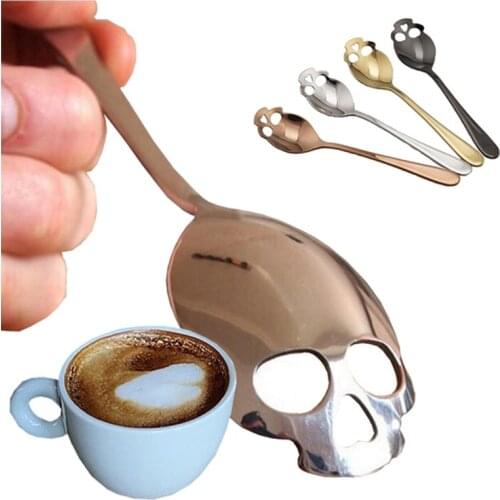 1Pcs Stainless Steel Cool Skull Coffee Tea Stirring Spoon Dessert Drink Sugar Creative Tea Spoon Kitchen Tableware Accessories