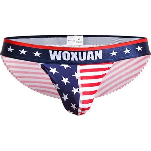 Mens Briefs Sexy Men Underwear Big Penis Pouch High Cut Bikini Swimwear Stripe Flag Print Cotton Panties Male Underpants