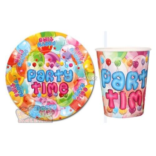 Party Time Birthday Party Supplies Disposable Paper Plates + Cups For Baby Childrens Birthday Party 100PCS(50 cups +50 plates)