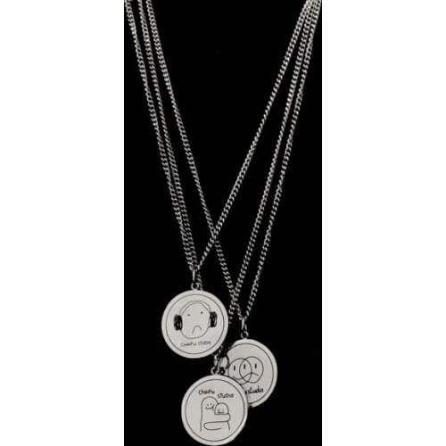 Titanium steel non-fading interesting pattern necklace female long round round brand wild couple pendant hip hop chain trend