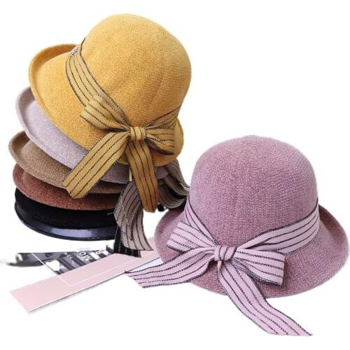 Ladies Bucket Hats Bow Spring Autumn New Style Korean Style Tide Fisherman Hat Harajuku Port Wind Curled Edge Bowknot Basin Hat