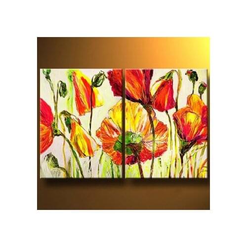 Hand Painted Oil Painting Poppies In The Meadow II-Modern Flower Canvas Art Wall Decor-Floral Wall Pictures for Living Rooms
