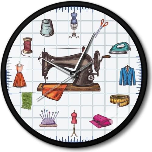 Sewing Machine Home Decor Wall Clock Clothes Designer Metal Wall Clock Quartz Silent Modern Wall Watch