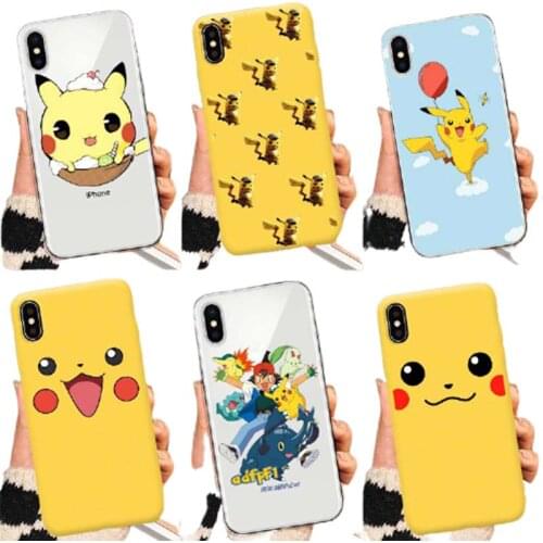 Pokemon Pikachu Yellow Cartoon Cute Anime Silicone Back Cover IPhone Case Soft Shell 12/12pro/11/11pro/8/7/8plus/6/6s/6plus