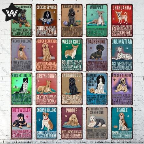 Dachshund Metal Tin Sign Vintage Wall Stickers Beagle Tin Plaque Whippet Metal Posters Retro Tin Plate for Man Cave Family Decor