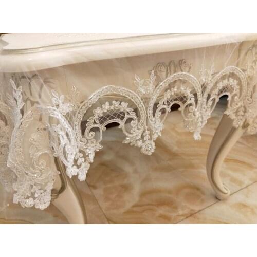 Gorgeous Ivory Tablecloth Handmade Beaded Sheet Doilies Alencon Lace Mat Cover