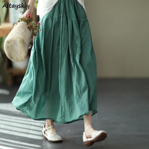 Plus Size Skirts Women Long Folk-style Loose Solid A-line Summer New Elegant Retros Casual All-match 6 Colors Streetwear Chic