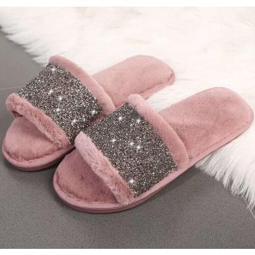 2020 Autumn And Winter New Ladies Opening Slippers Female Non-slip Warm Home Furry Fashion Trend Cotton Slippers Buty Damskie