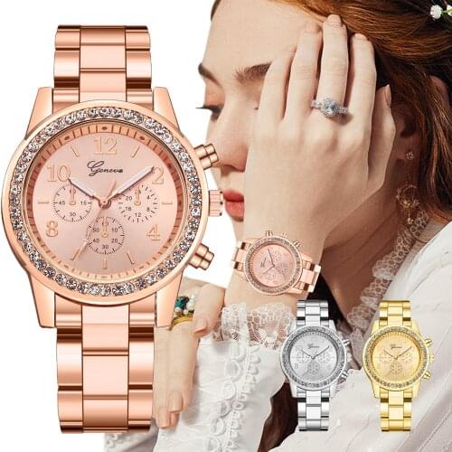 Women Casual Quartz Stainless Steel Band Women Diamonds Rhinestone Watch Fashion Stainless Steel Waterproof Luxury Golden Quart