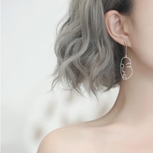 925 Sterling Silver Asymmetry Face Stud Earrings for Women Gift Party Jewelry Accessories pendientes boucle d oreille eh211