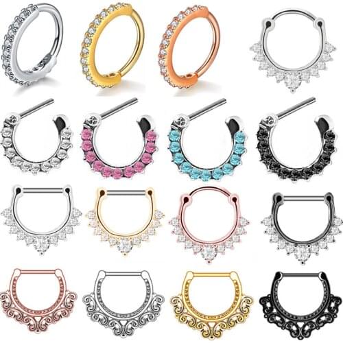 1/2PCS Crystal Septum Piercing Clicker 16G Stainless Steel Nose Piercing Septum Ring Clicker Daith Piercing Earring Cartilage