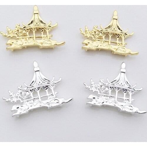 10 PCS 31*40mm Metal Alloy Gold/Silver Color Small Pavilion Pendant Connectors Charm For Jewelry Making