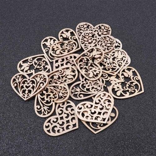 10 Pcs Carving Hollow Heart Pattern Wooden Decor Scrapbooking Painting Collection Craft Handmade DIY Home Decoration 48-56mm