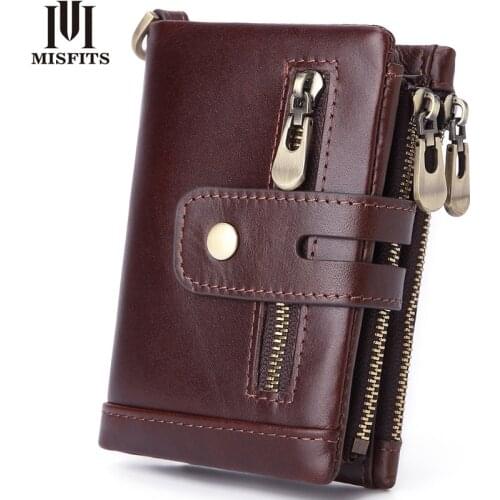 100% Genuine Leather wallet chain for men purse Card Holders men WALLET Portomonee Male Walet Pocket Quality Design