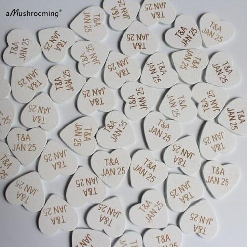 100 Personalized Engraved Heart pieces Wedding Name Date Wooden Heart Tag Gift Favor Tag invitation tags 2cm Bridal Shower Tag
