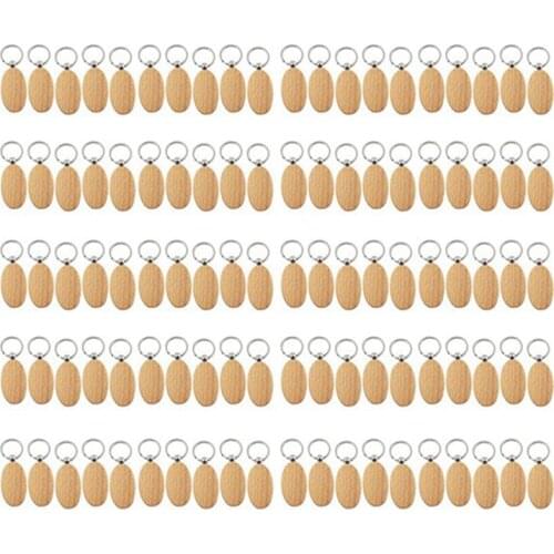 100Pcs Blank Oval Ellipse Wooden Key Chain DIY Promotion Keychain Pendant Keyring Tags Promotional Gifts