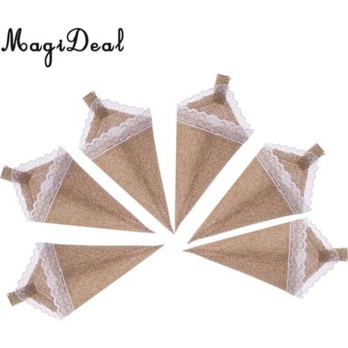 MagiDeal 12pcs Hanging Burlap Lace Flower Basket Pew Corn Wedding Home Decoration DIY