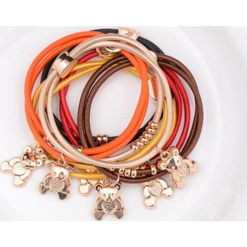 2pcs/lot Blac Bear Pendant Hair Rope Punk Link bear bracelet for Men And Women Trendy Jewelry B1117