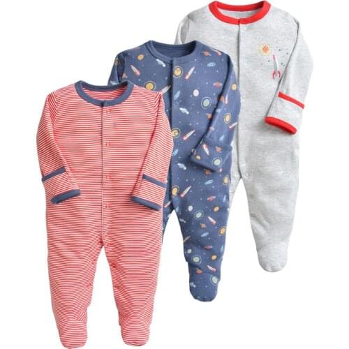 3pcs/lot Newborn Boy Cotton Footies One-piece Overall Baby Boys Striped Space Footies Infant Boys Clothes Born 3m 1t Gift