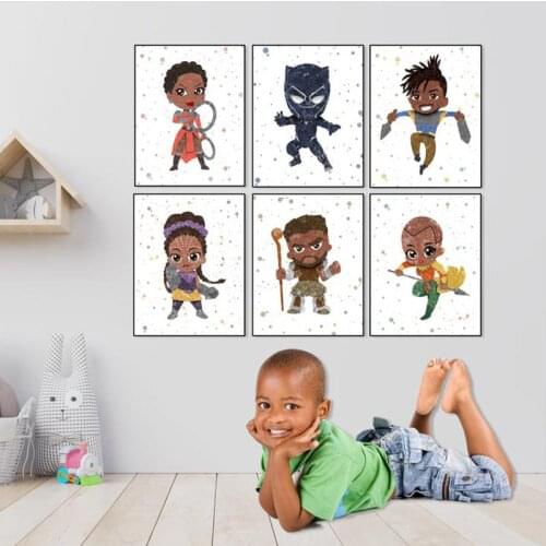 Watercolor Marvel Movie Black Panther Superheroes Canvas Painting Poster Print Wall Art Picture Bedroom Nursery Home Decor