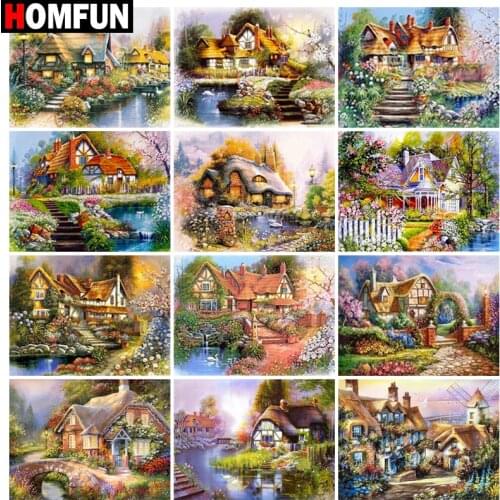 HOMFUN 5D Diy Diamond Painting Cross Stitch "House garden flower" Home Decor Full Rhinestones Inlay Diamond Embroidery