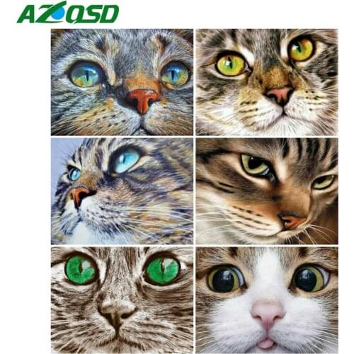 AZQSD Diamond Painting Cat Cross Stitch Full Square/Round Drill Diamond Embroidery Animal Mosaic Rhinestones Home Decor Gift
