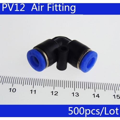 Free shipping HIGH QUALITY 500Pcs Right Angle 12mm to 12mm Push In Quick Fittings Connectors PV12