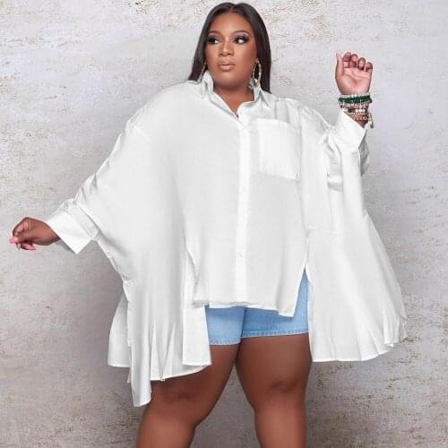 3XL 4XL Plus Size Big Batwing Sleeve Blouse Women Dashiki African Single Breasted Shirts Office Work Blouse Solid Vintage Shirts