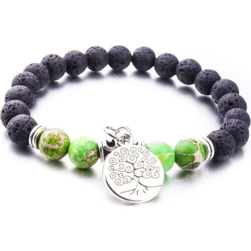 Black Lava Stone Beads Tree Of Life Bracelets DIY Volcano Aromatherapy Essential Oil Diffuser Bracelet Stretch Yoga Jewelry