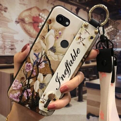 Kickstand Wrist Strap Phone Case For Google Pixel 3A XL Shockproof For Girls Lanyard Soft Case