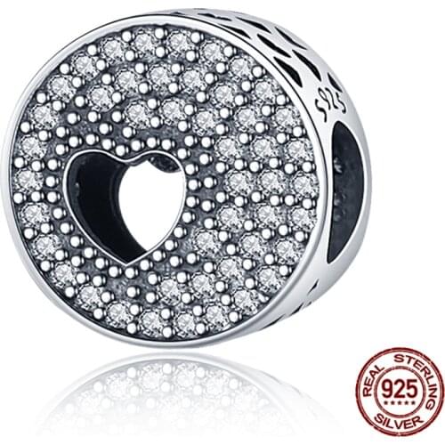 Zircon Heart-shaped Hollow Fit Original 3mm Bracelet&Bangle Genuine 925 Sterling Silver Making Fashion DIY Jewelry For Women