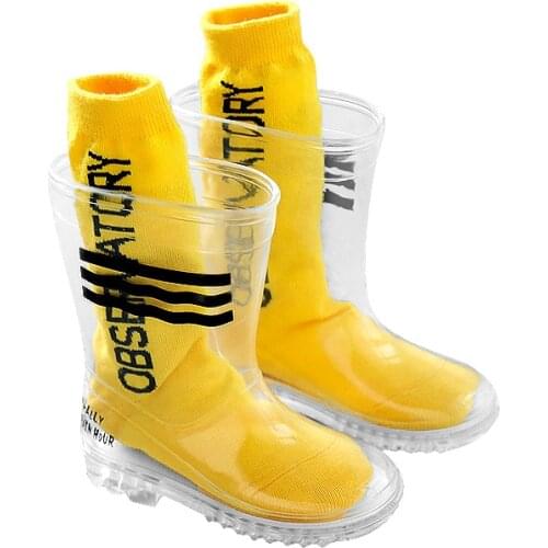 Childrens Rain Shoes PVC Transparent Rain Shoes Antiskid Primary School Rain Boots Boys and Girls