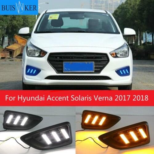 For Hyundai Accent Solaris Verna 2017 2018 LED DRL Daytime Running Light Fog Lamp 12V Car Running Lights