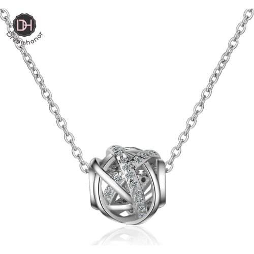 Dreamhonor Simple Temperament 925 Sterling Silver Zirconia Hollow Ball Pendant Necklaces Jewelry Accessory