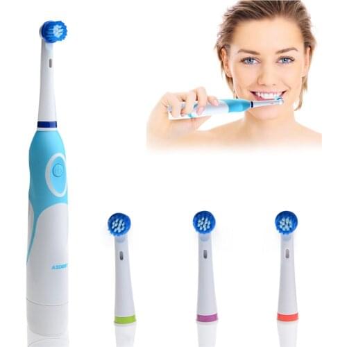 Electric Rotating Toothbrush Battery Operated With 4 Brush Heads Oral Hygiene Health Products No Rechargeable Tooth Brush