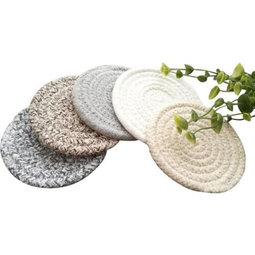 Hot YO-Round Cotton Braided Table Place Mats Coaster Non-Slip Table Mats Set of 5 Cups Dining Kitchen Washable Small