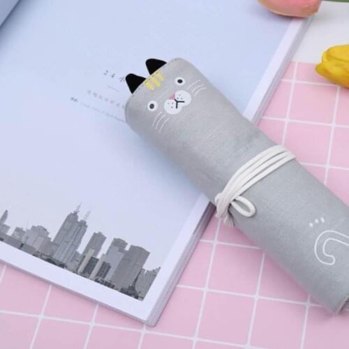 Canvas Roll Pencil Case Student Pen Box Bag Stationeries Pencil Bags Storage Pouch material escolar чехол для карандашей