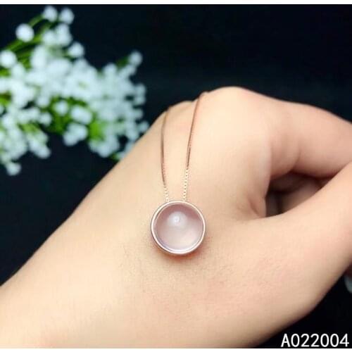KJJEAXCMY Fine Jewelry 925 Sterling Silver Inlaid Natural Rose Quartz Female Pendant Necklace Trendy Support Detection