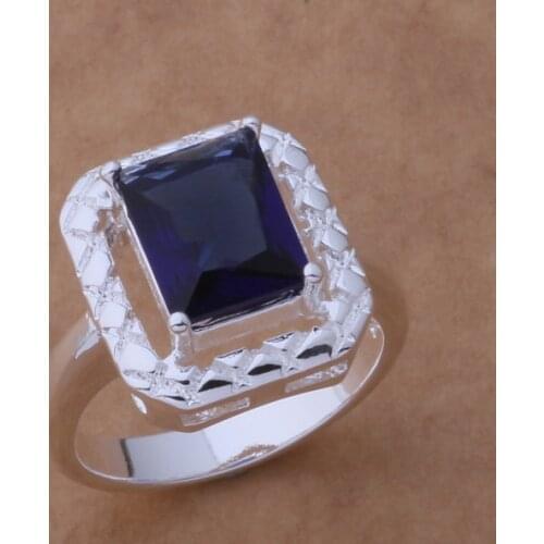 925 Sterling Silver Ring Fashion Jewerly Ring Women&Men Square deep blue stones inlaid /edxamvea fttaolaa AR348
