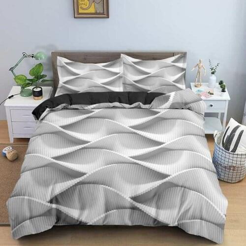3D Geometry Print Bedding Sets Black White Duvet Cover & Pillow Case Soft Brushed Fabric Single Twin Double Full Queen King Size