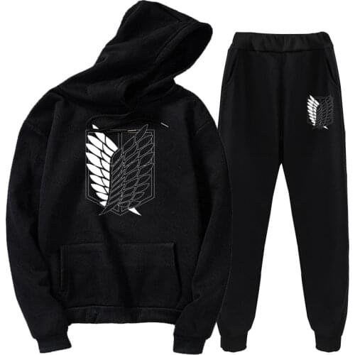 Attack Giant Cosplay Suit 2-piece Set Sweater and Pants Black White Attack on Titan Hoodie Fashion Cosplay Jacket Sweater Pants
